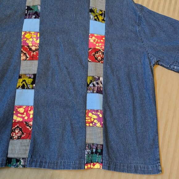 Handcrafted Embellished Denim Patchwork Shirt Upcycled Handmade - Picture 6 of 9